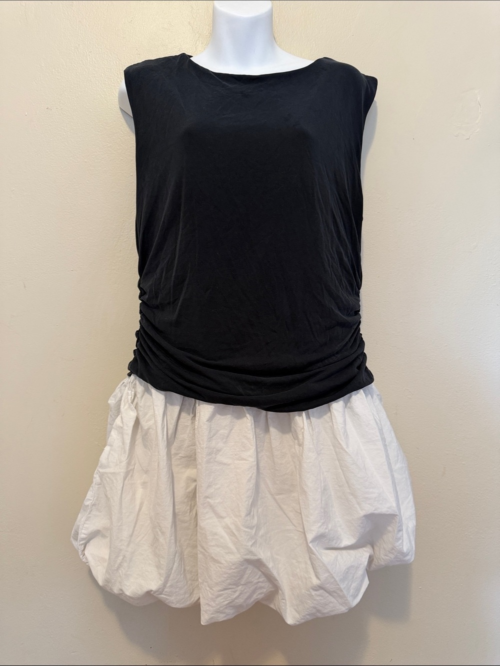 Anthropologie Black Top with White Bubble Skirt
